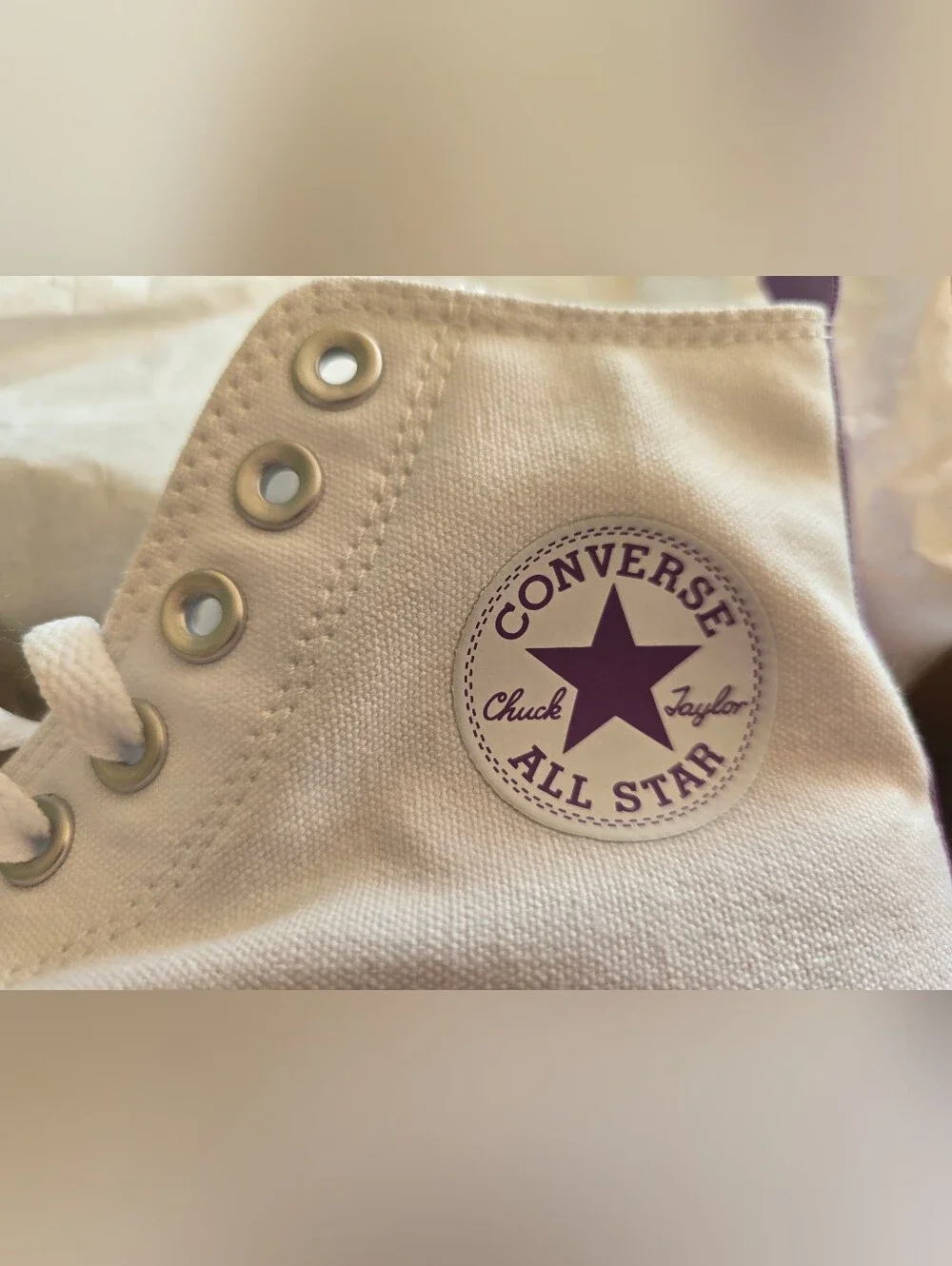 Converse White High-Top Platform Sneakers with Purple Star Logo